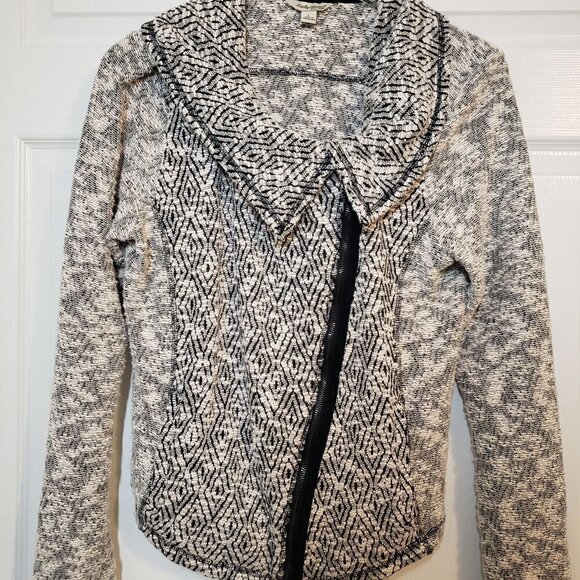 Lucky Brand Marled Moto Sweater Jacket Cotton Blend Pockets Womens Sz Large - Picture 3 of 10